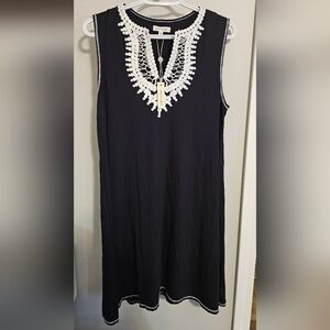 Max Studios Black Sleeveless Dress with White Crochet Detail